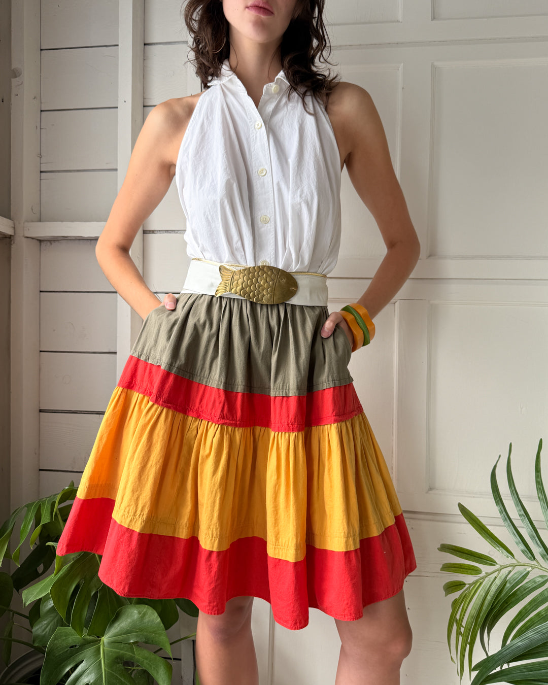 80s Tiered Cotton Skirt | S - Lucky Vintage