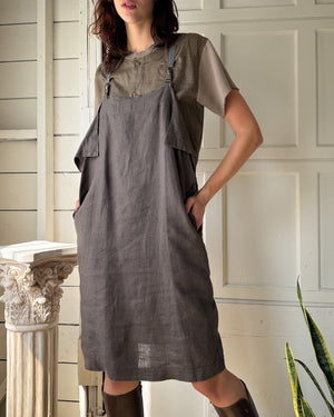 80s Matsuda Linen Jumper Dress | S-M