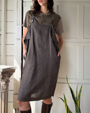 80s Matsuda Linen Jumper Dress | S-M