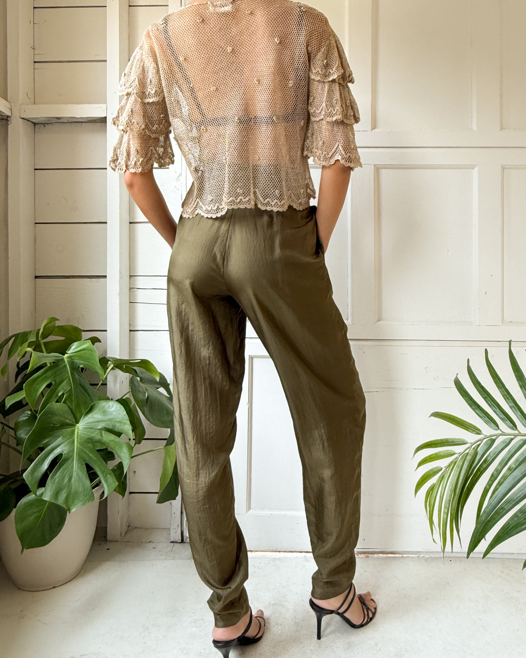 80s Olive Green Silk Pants | XS 80s Olive Green Silk Pants | XS