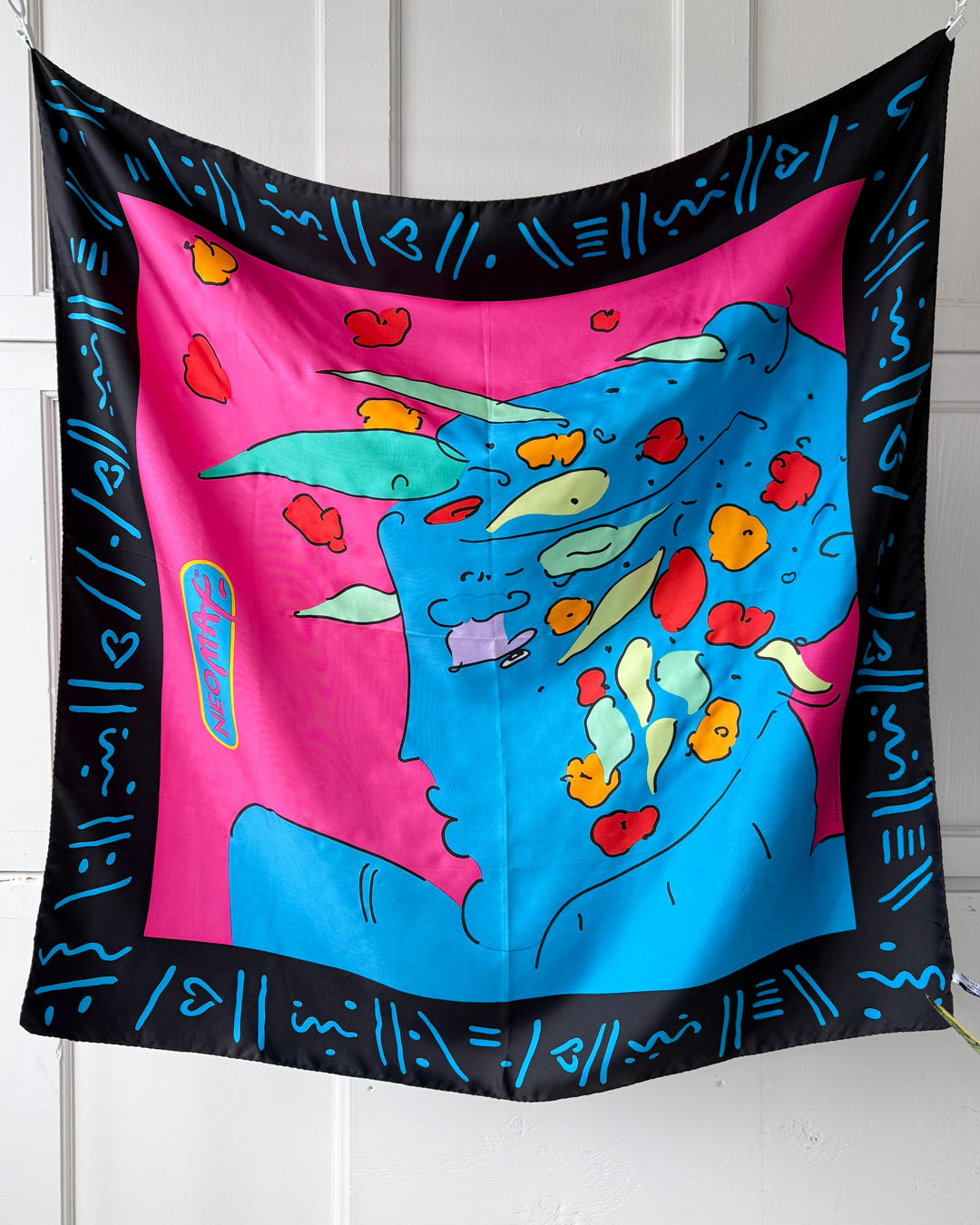90s Peter Max Blue Lady Scarf