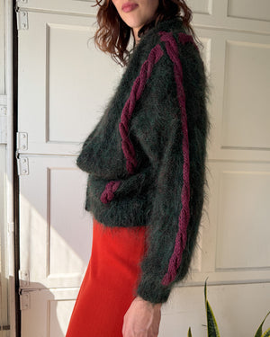 90s Two-tone Mohair Cardigan | M-L