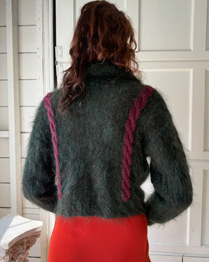 90s Two-tone Mohair Cardigan | M-L