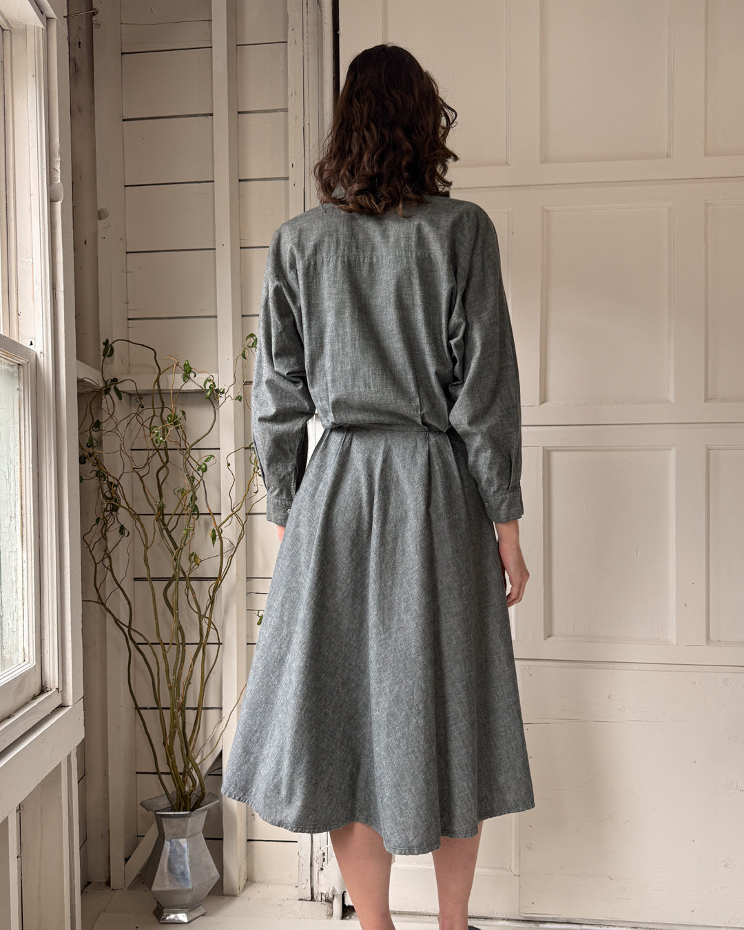 80s Norma Kamali Chambray Dress | M