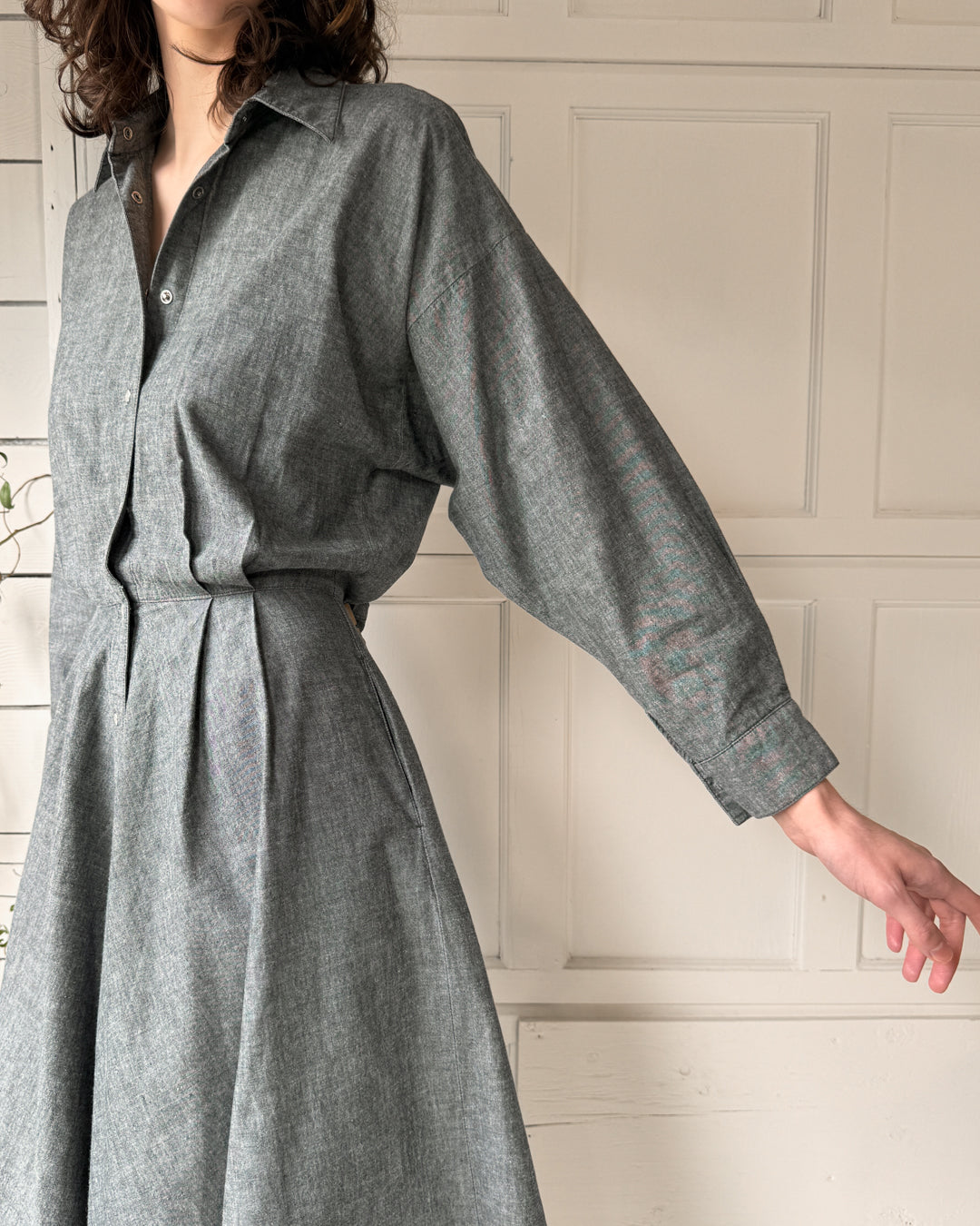 80s Norma Kamali Chambray Dress | M