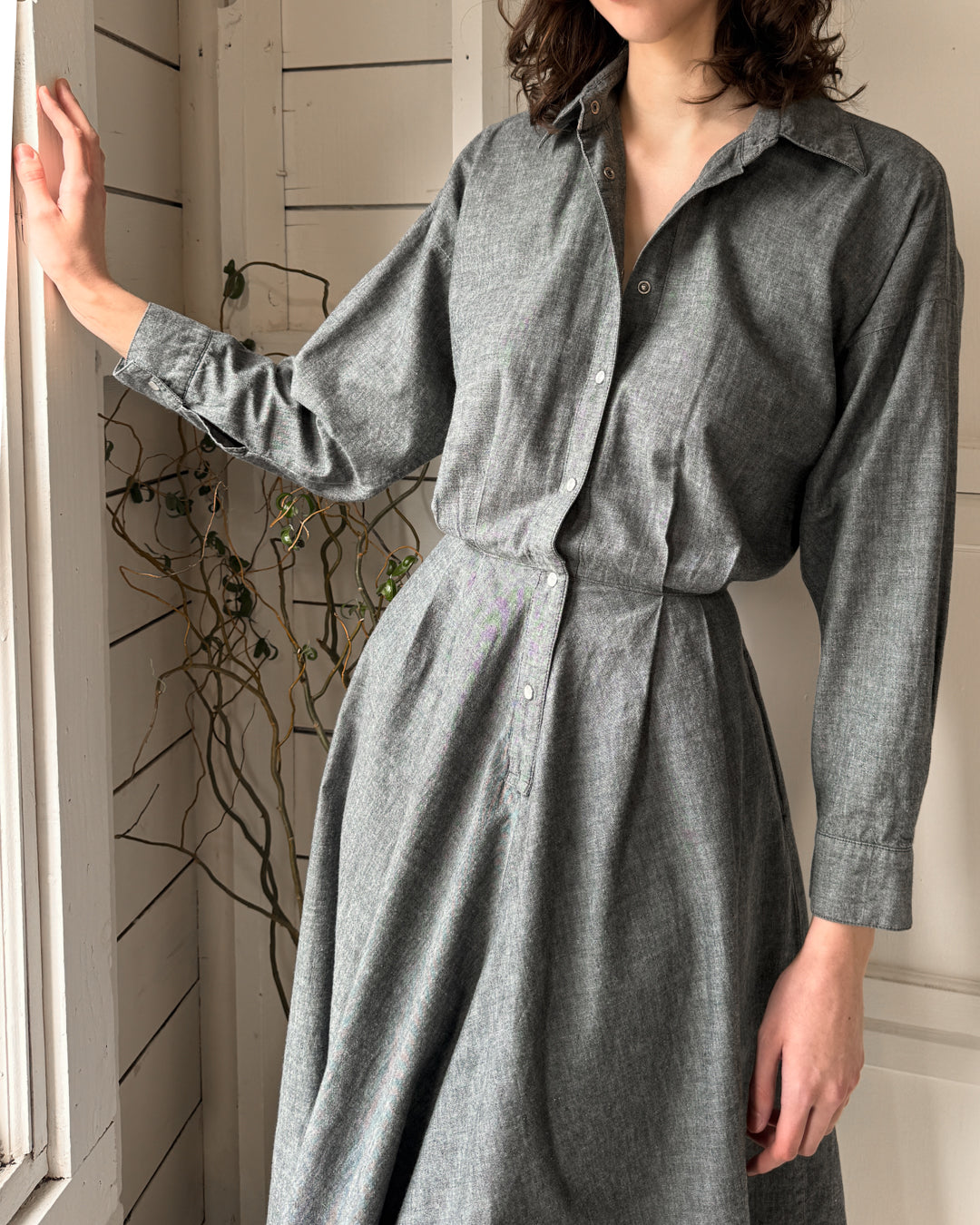 80s Norma Kamali Chambray Dress | M