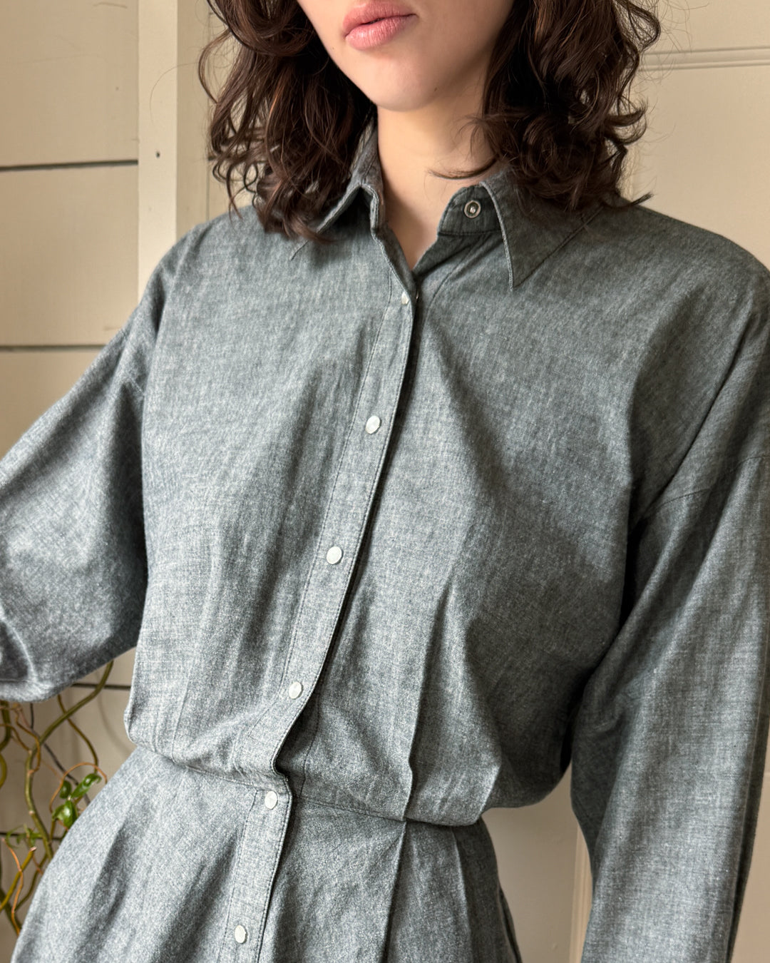 80s Norma Kamali Chambray Dress | M
