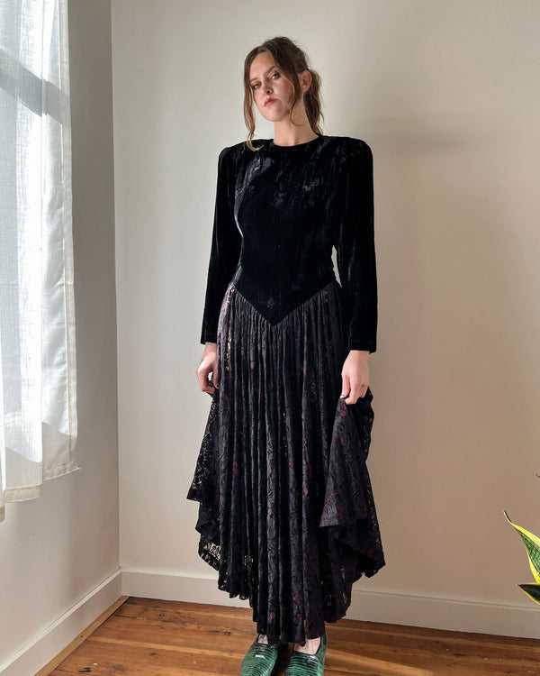 80s Norma Kamali Velvet & Lace Dress | S-M - Lucky Vintage
