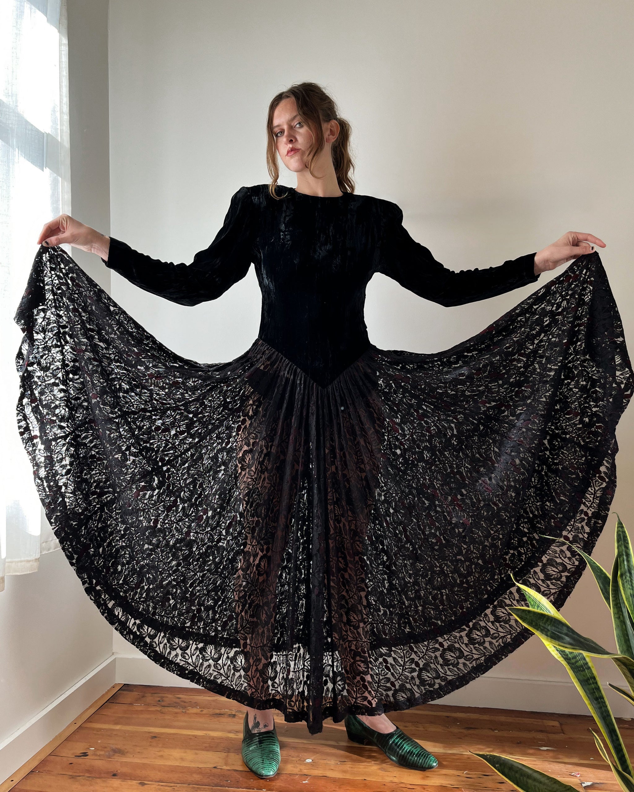 80s Norma Kamali Velvet & Lace Dress | S-M - Lucky Vintage 80s Norma Kamali Velvet & Lace Dress | S-M - Lucky Vintage