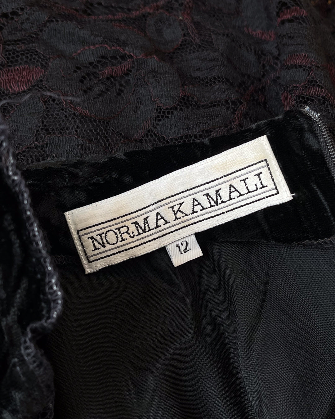 80s Norma Kamali Velvet & Lace Dress | S-M
