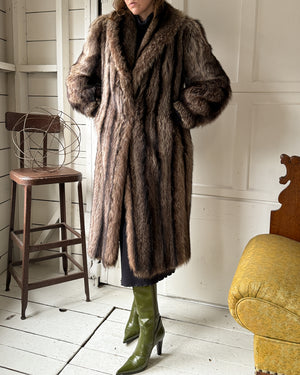 70s Raccoon Fur Coat | S-M