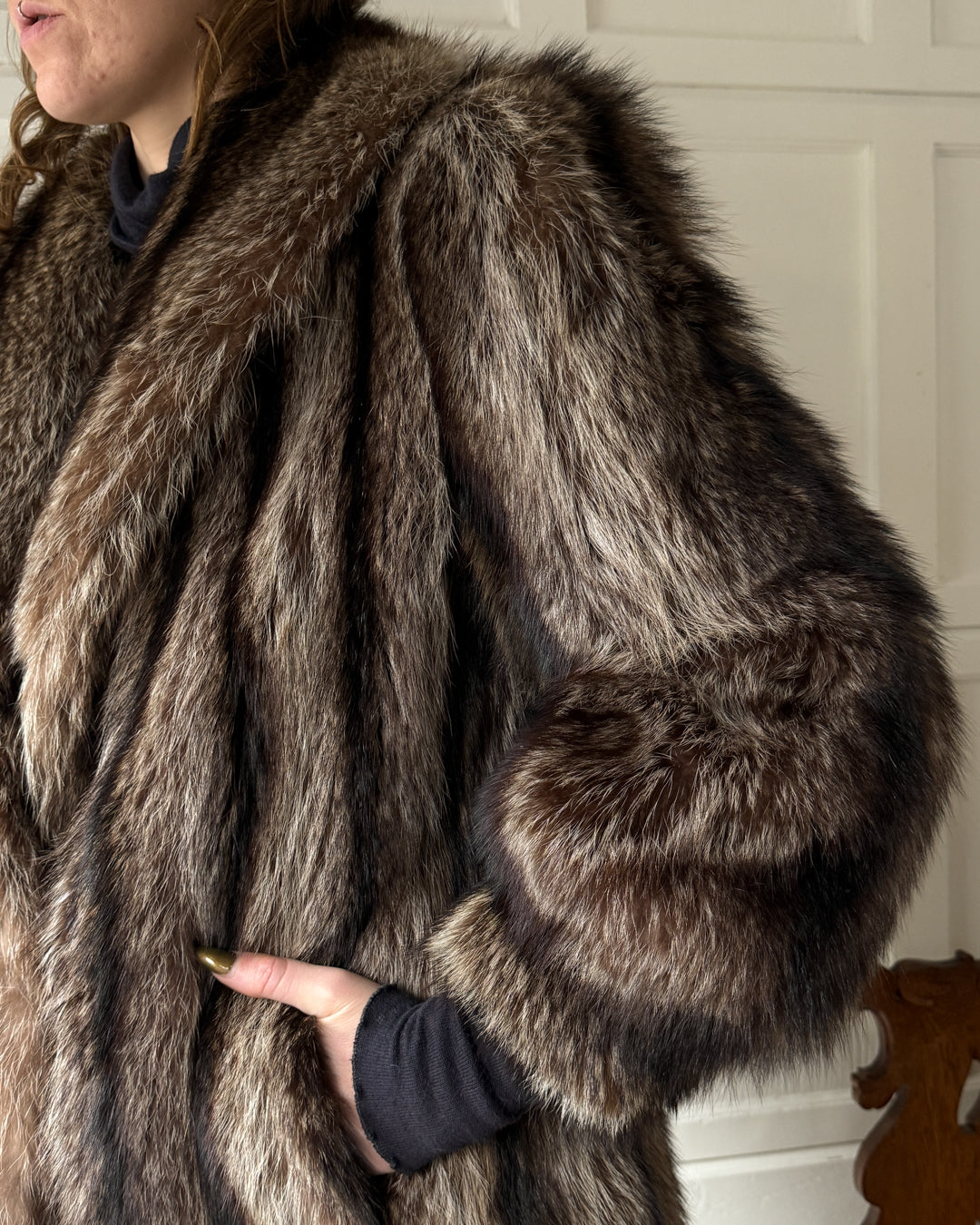 70s Raccoon Fur Coat | S-M