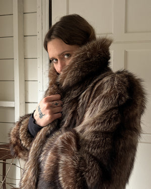 70s Raccoon Fur Coat | S-M