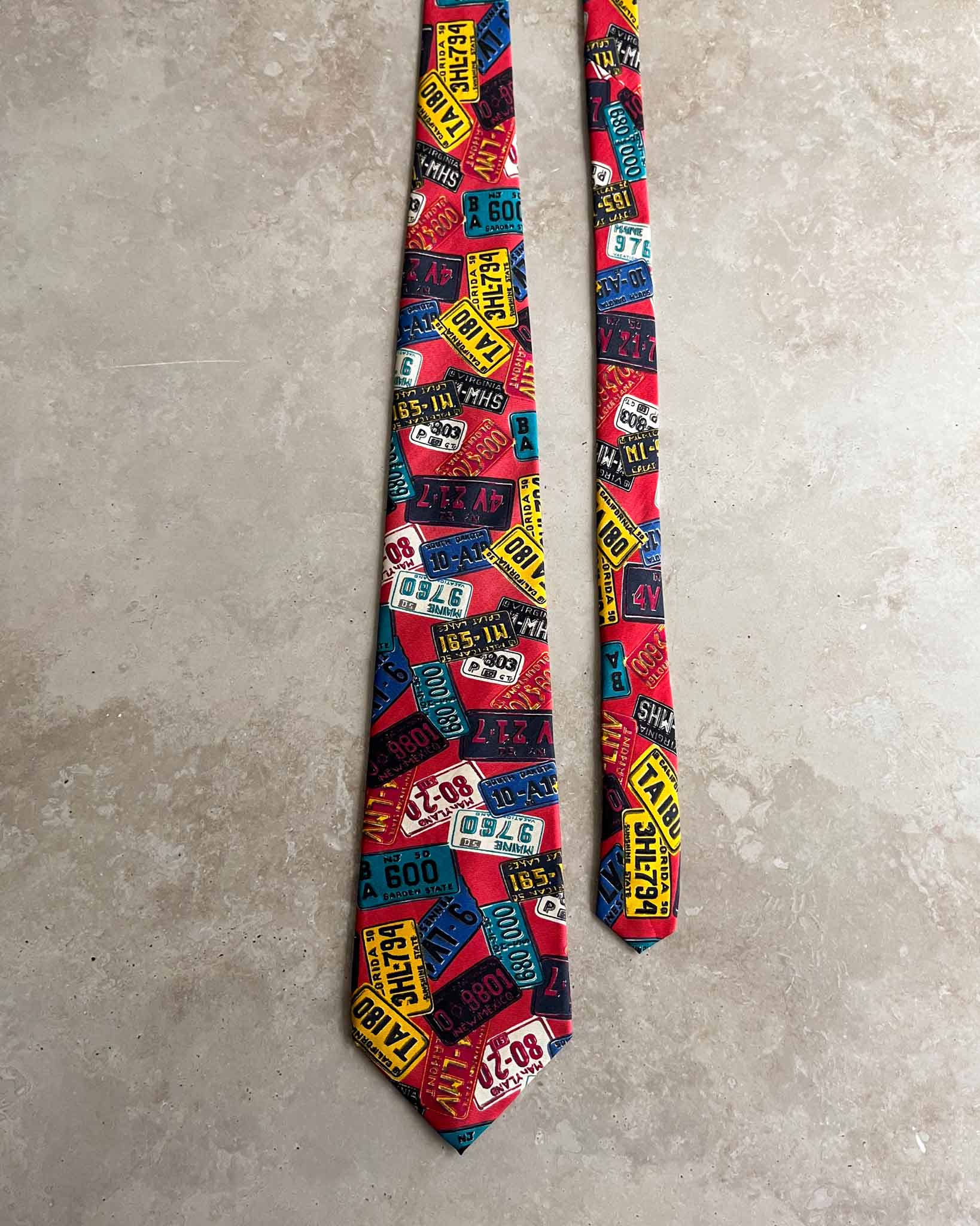 Perry Ellis License Plates Novelty Print Silk Tie