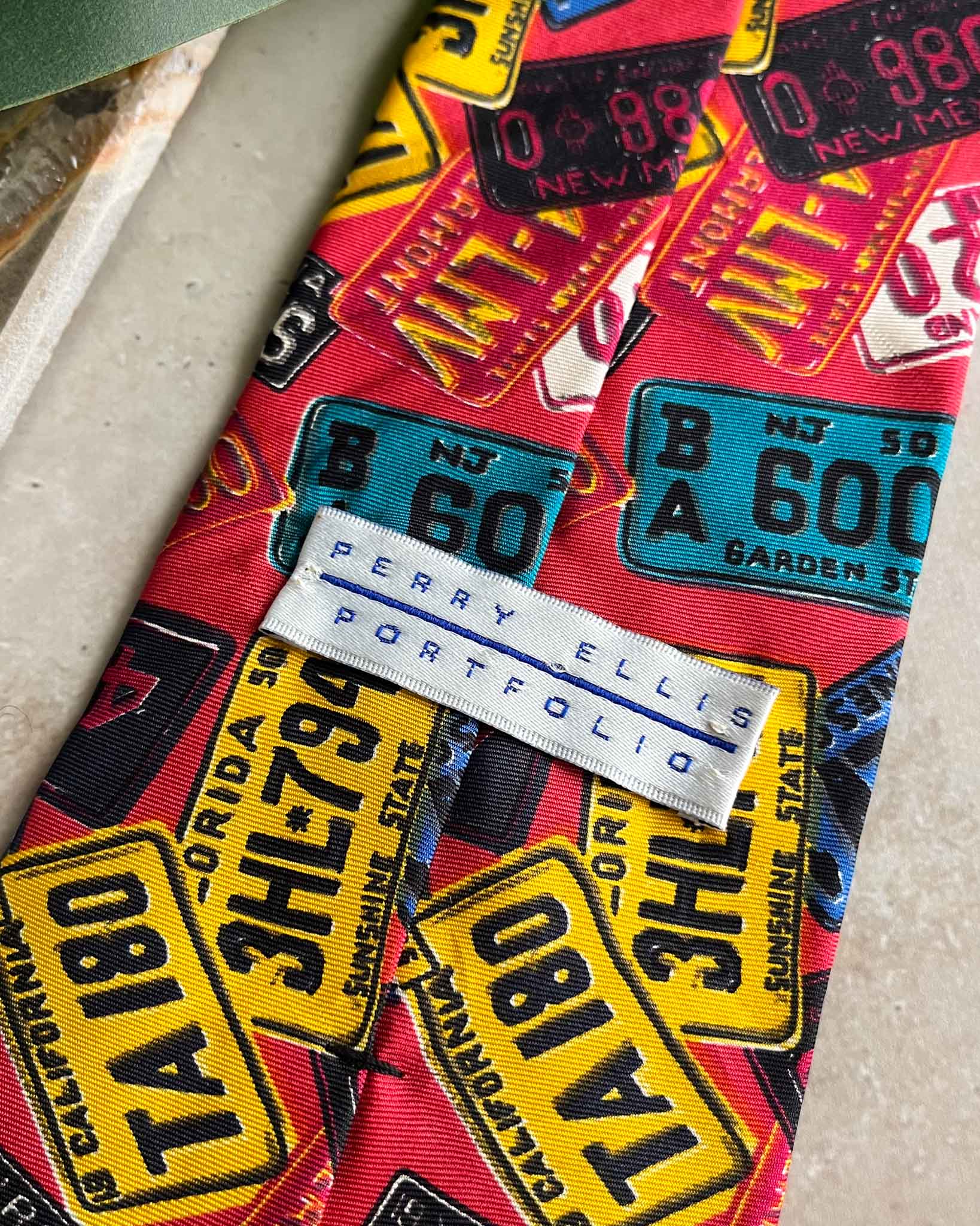 Perry Ellis License Plates Novelty Print Silk Tie