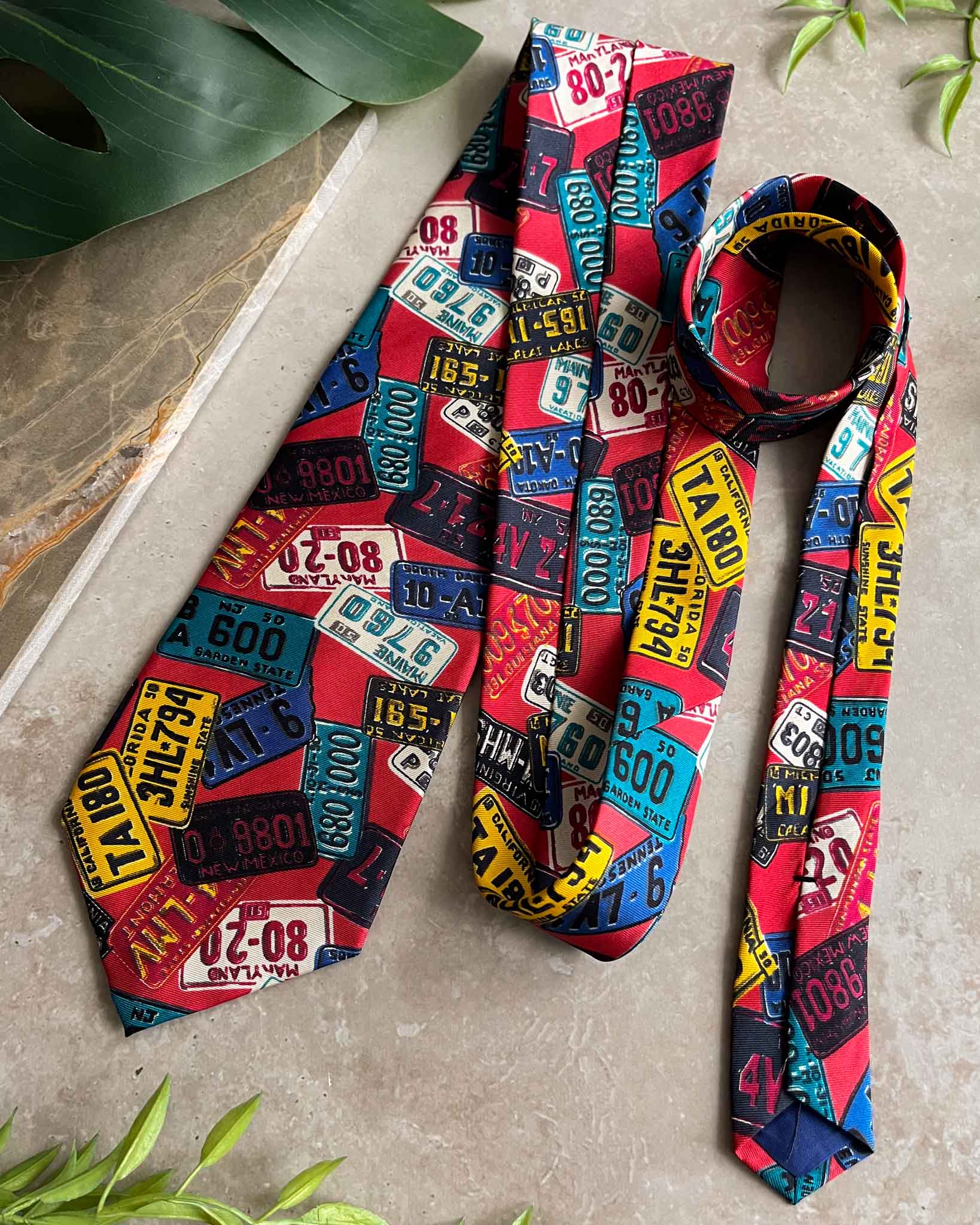 Perry Ellis License Plates Novelty Print Silk Tie