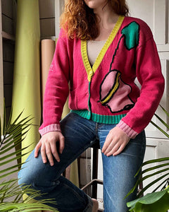 トップス Vintage cottonknit cardigan 70s RARE Vintage 70s // Cardigan Novelty Sweater // Kristin for