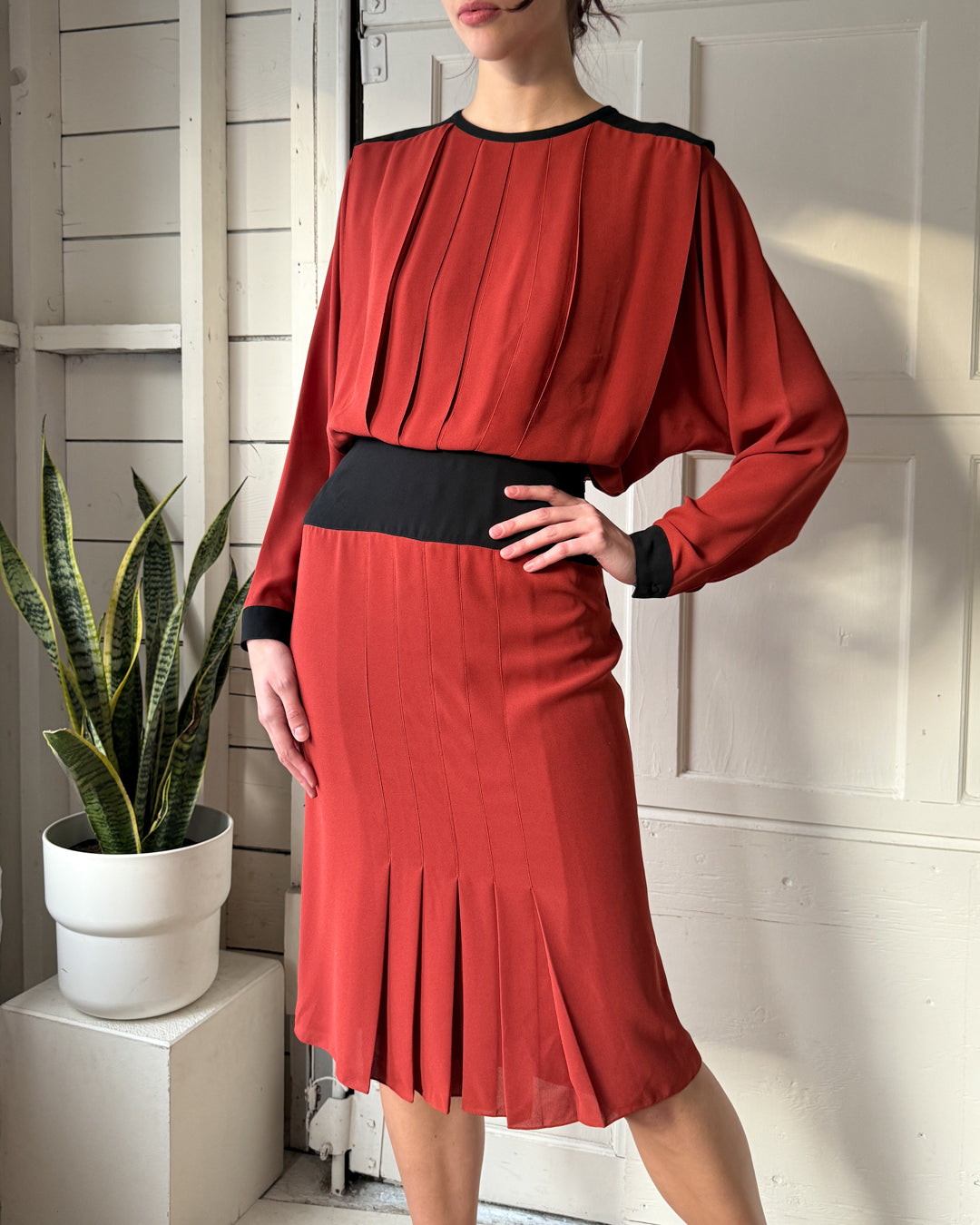 80s Pierre Cardin Pleated Dress | M