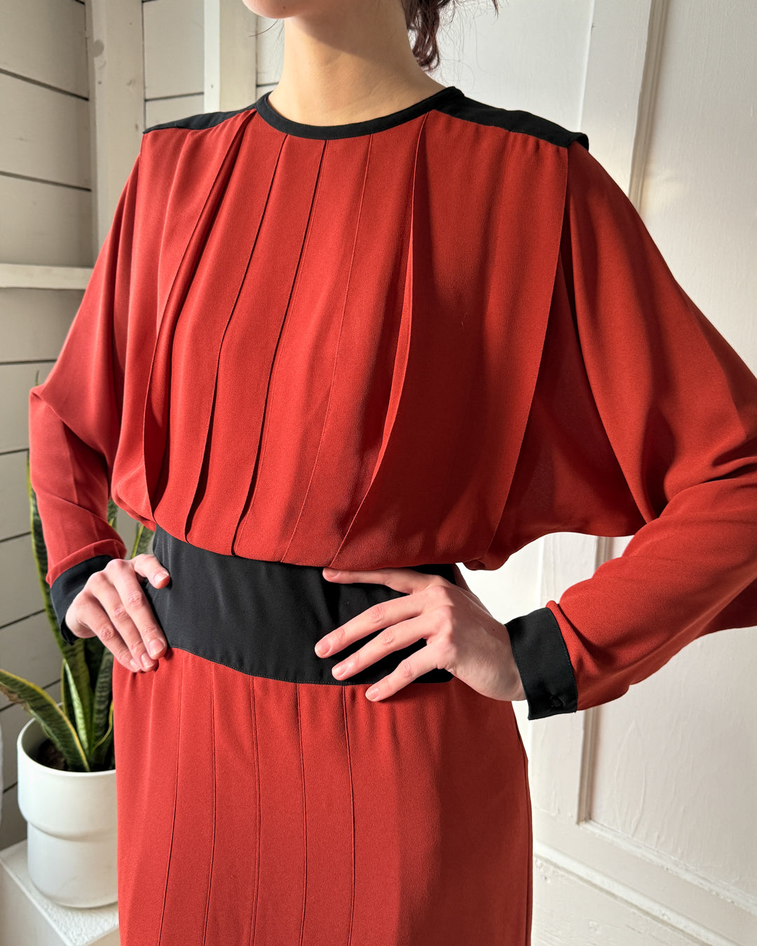 80s Pierre Cardin Pleated Dress | M