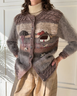 80s Brown Pastoral Mohair Cardigan | L