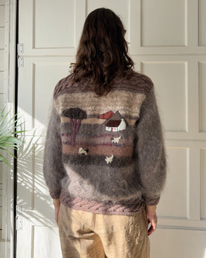 80s Brown Pastoral Mohair Cardigan | L
