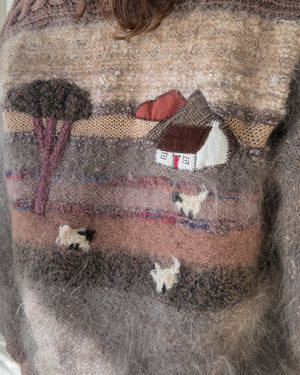 80s Brown Pastoral Mohair Cardigan | L