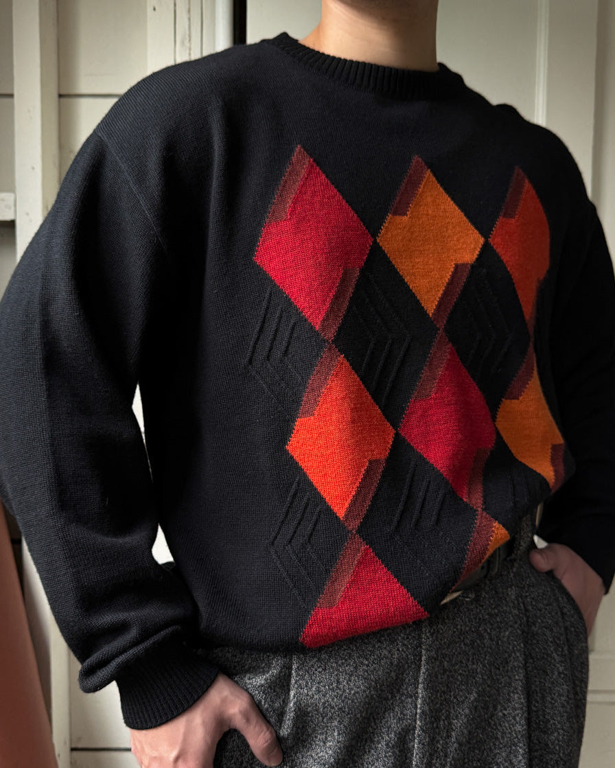 80s Geometric Wool Sweater | M-L