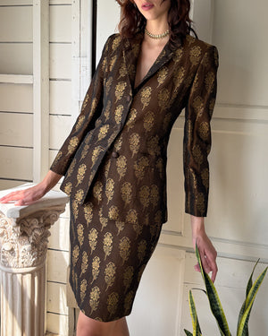 80s Valentino Brocade Skirt Suit | L