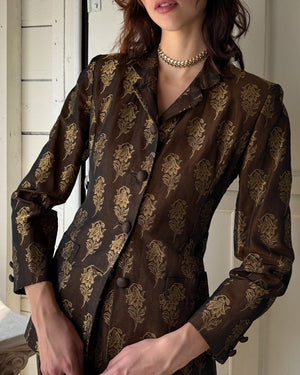 80s Valentino Brocade Skirt Suit | L