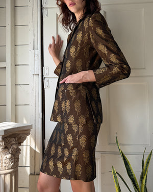 80s Valentino Brocade Skirt Suit | L