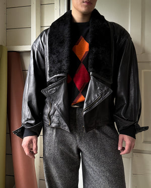 80s Versace Shearling Leather Jacket | M-L