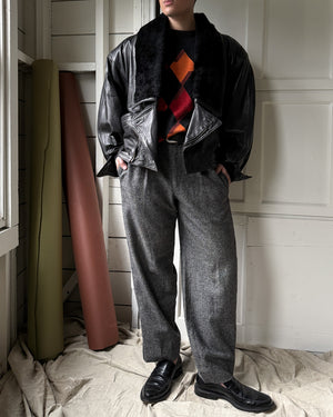 80s Versace Shearling Leather Jacket | M-L