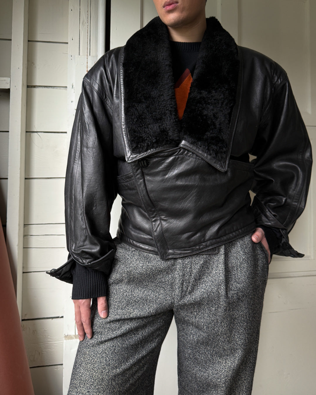 80s Versace Shearling Leather Jacket | M-L