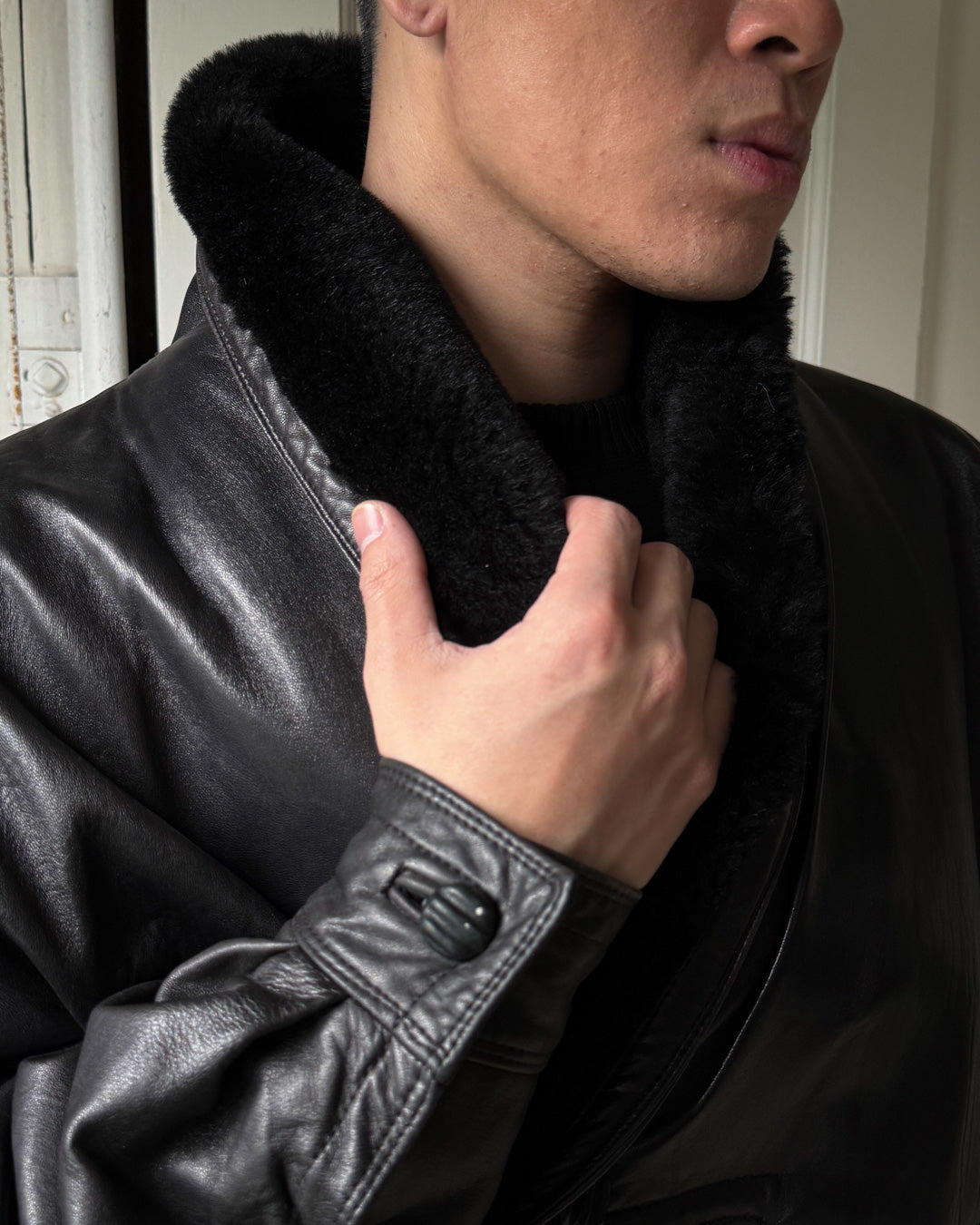 80s Versace Shearling Leather Jacket | M-L - Lucky Vintage