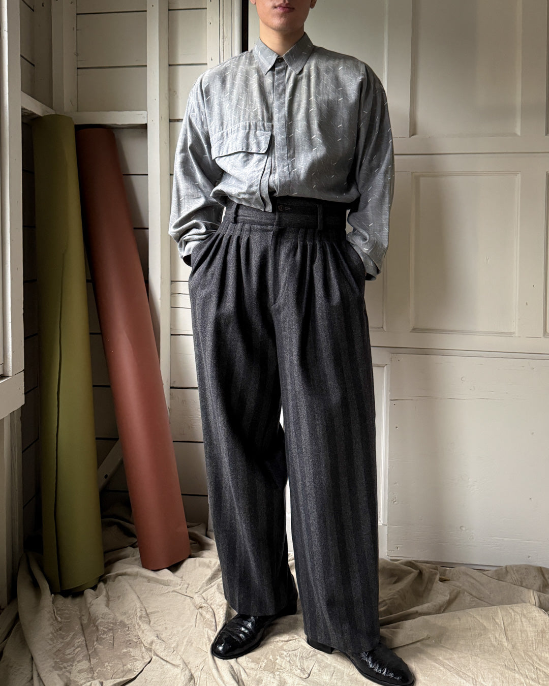 80s Versace Striped Wool Pants | 31 x 30