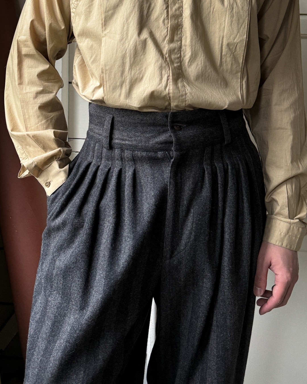 80s Versace Striped Wool Pants | 31 x 30