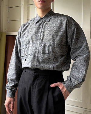 80s Versace Woven Gray Shirt | L