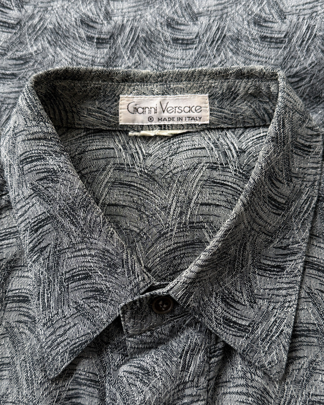 80s Versace Woven Gray Shirt | L - Lucky Vintage 80s Versace Woven Gray Shirt | L - Lucky Vintage