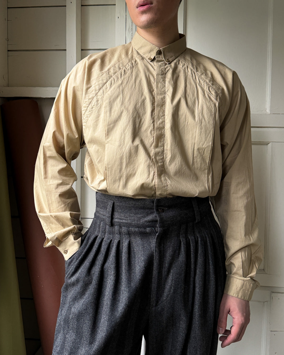 80s Versace Beige Cotton Shirt | L