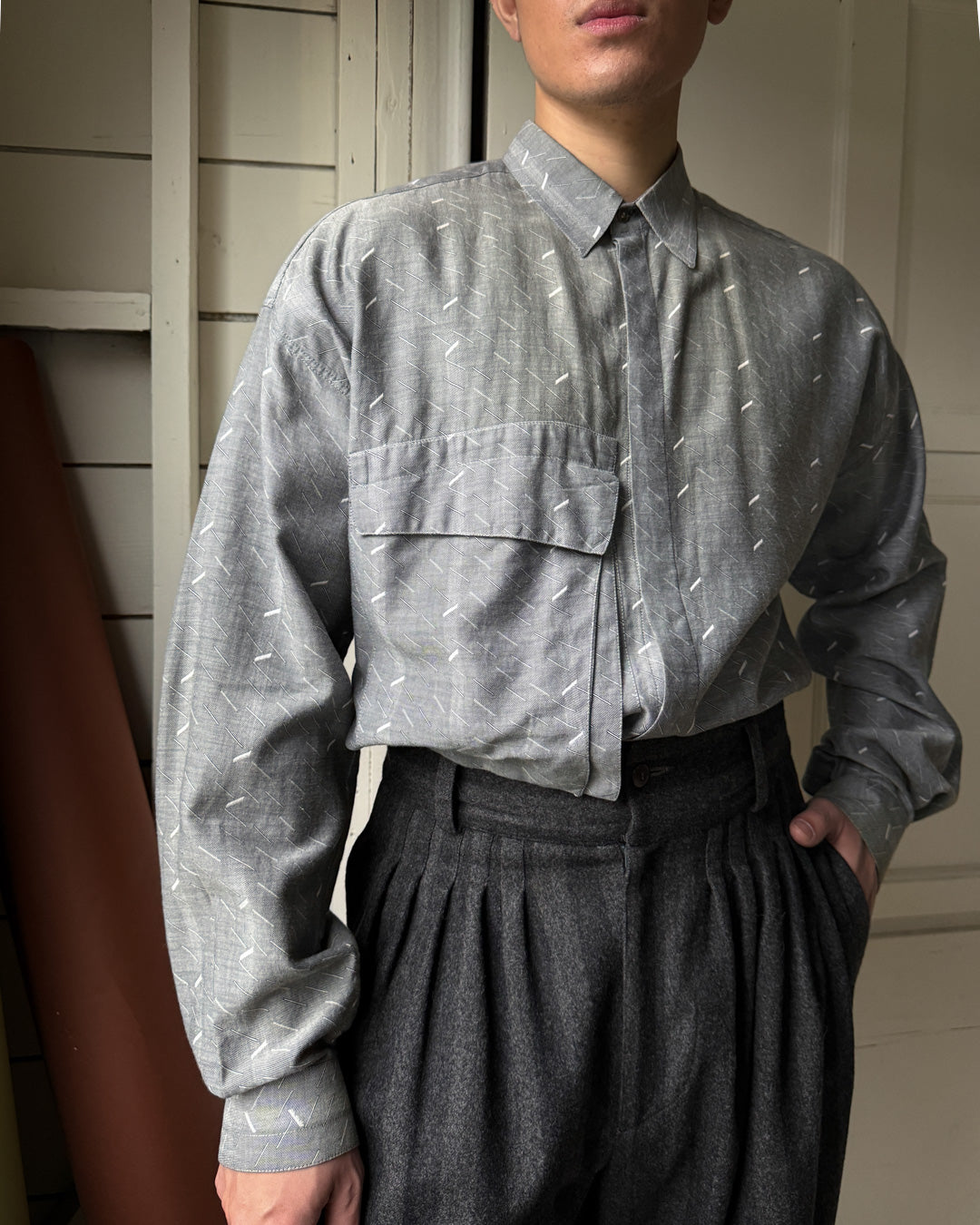 80s Versace Light Gray Shirt | L