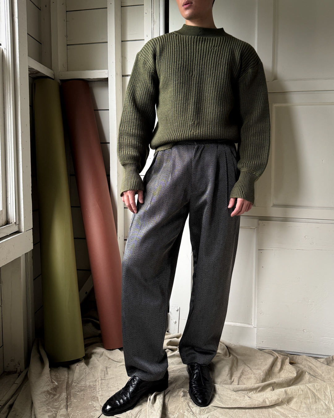 80s Versace Silky Striped Pants | 32x29 - Lucky Vintage