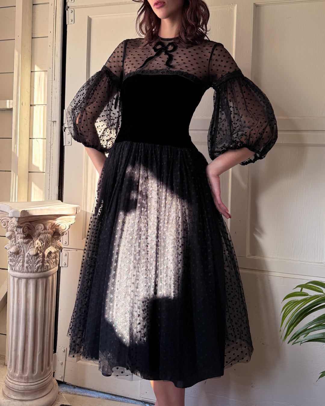 80s Victor Costa Tulle Dress | S