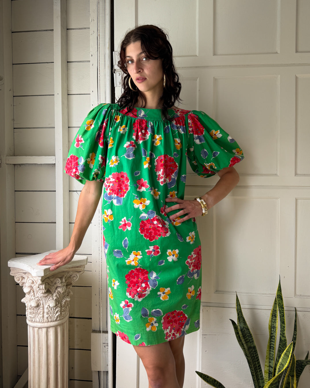 80s YSL Cotton Floral Dress | XS-S