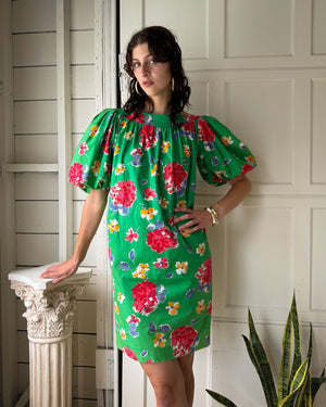 80s YSL Cotton Floral Dress | XS-S