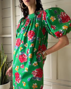 80s YSL Cotton Floral Dress | XS-S