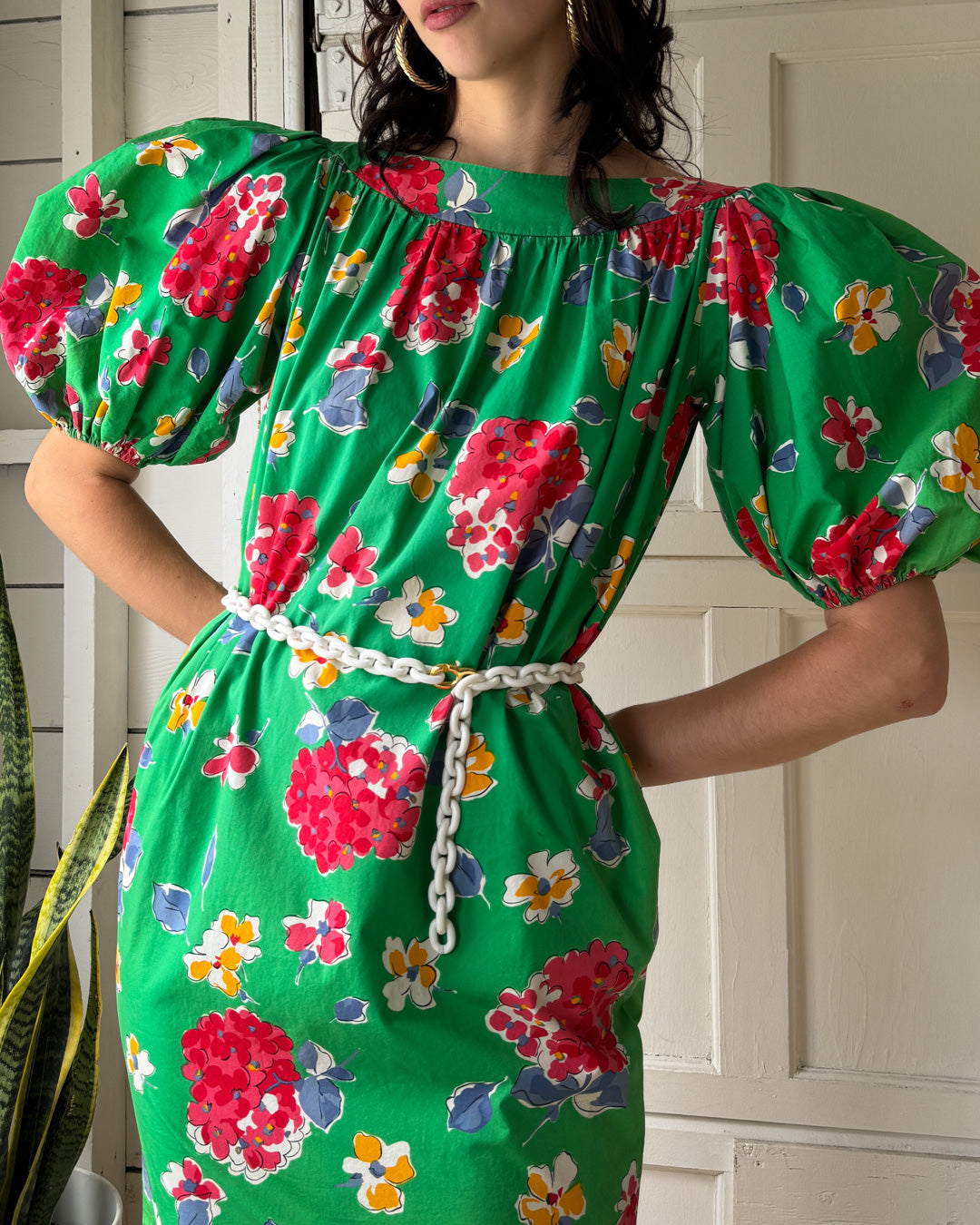 80s YSL Cotton Floral Dress | XS-S