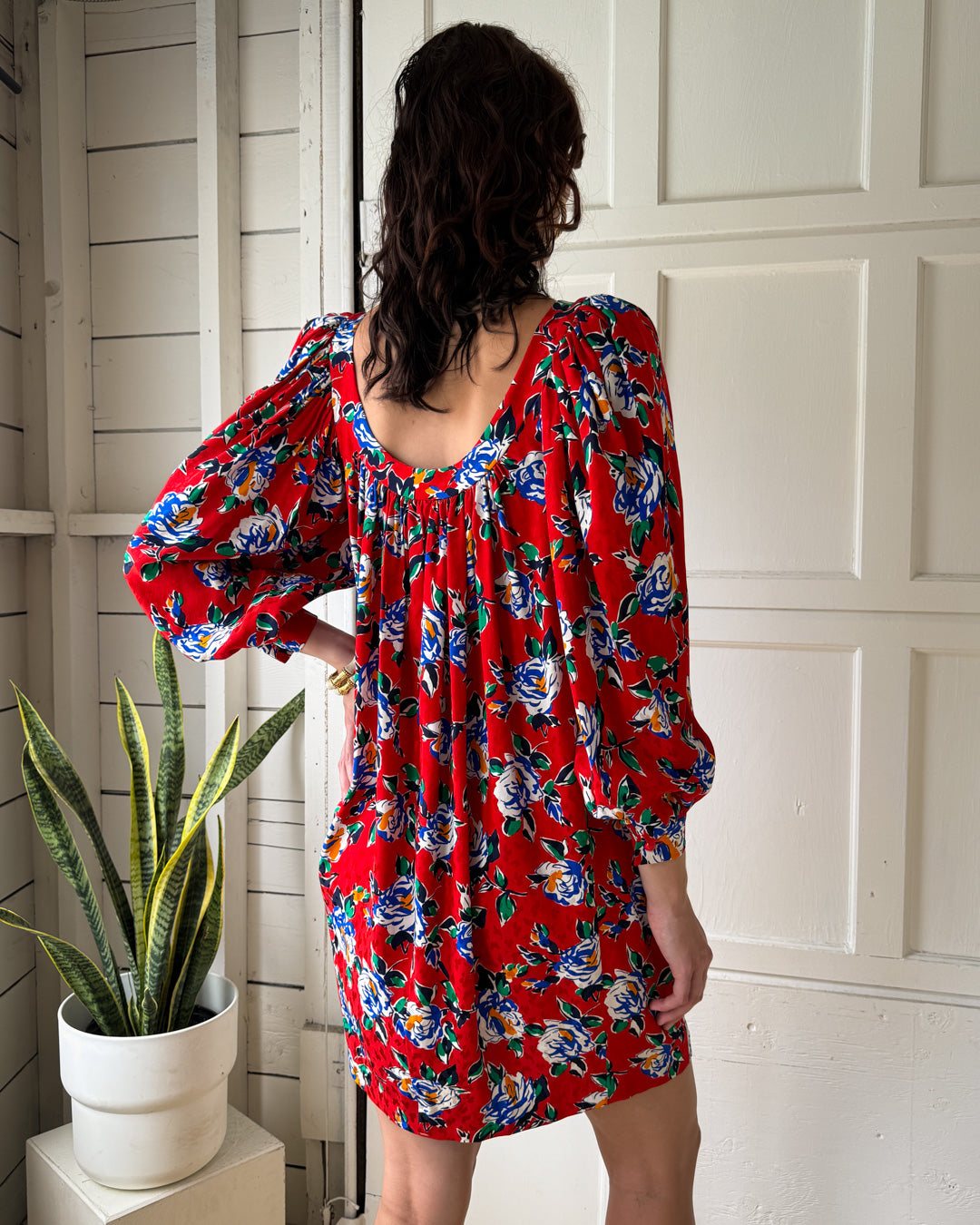 80s YSL Silk Floral Dress | M