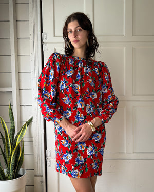 80s YSL Silk Floral Dress | M