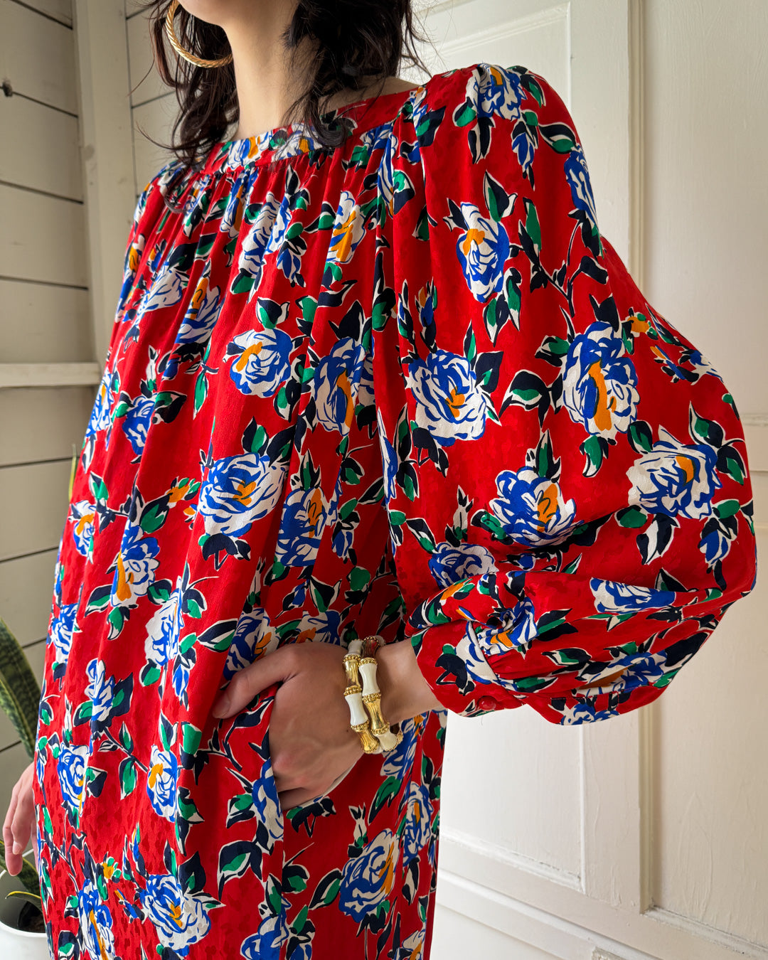 80s YSL Silk Floral Dress | M