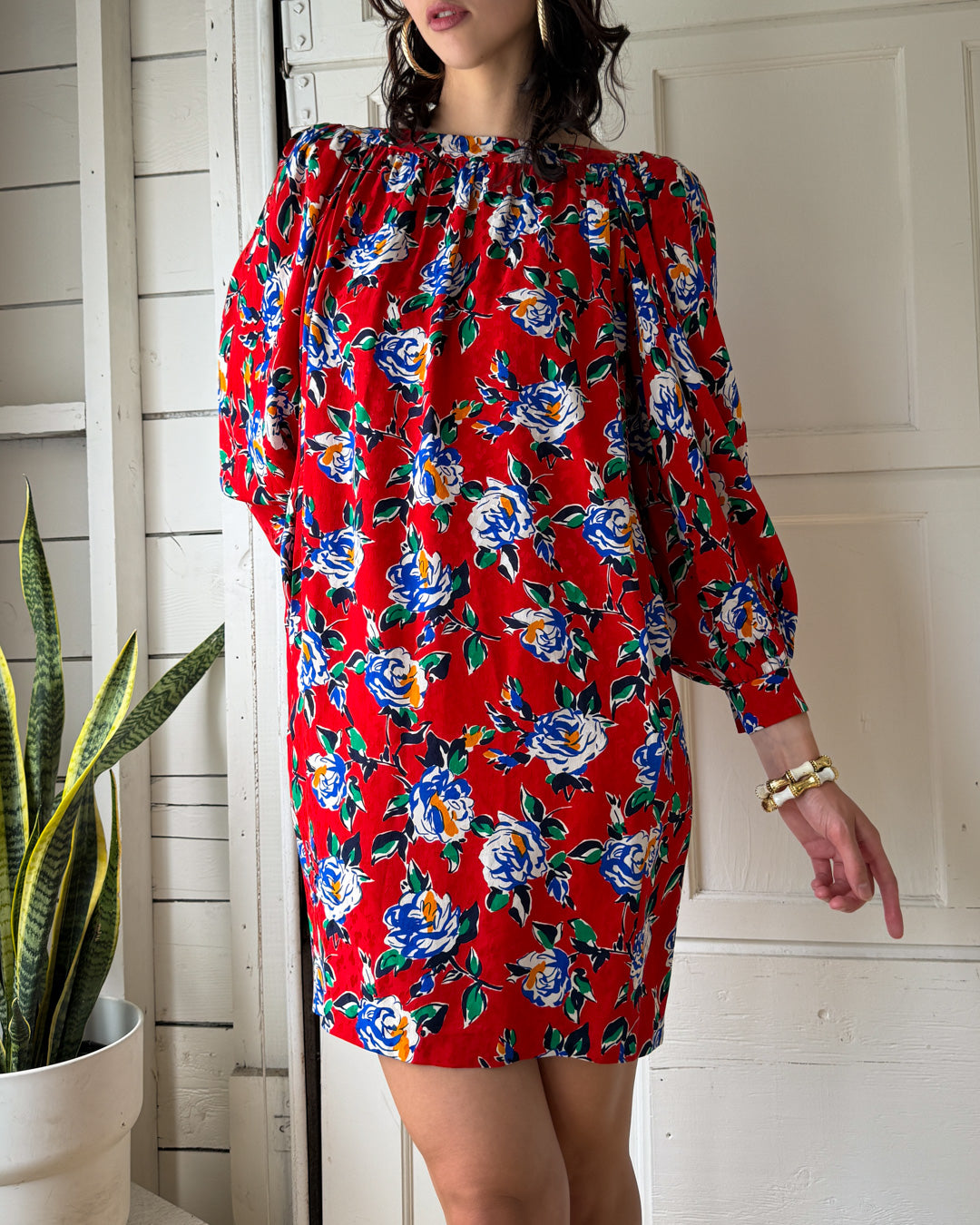 80s YSL Silk Floral Dress | M